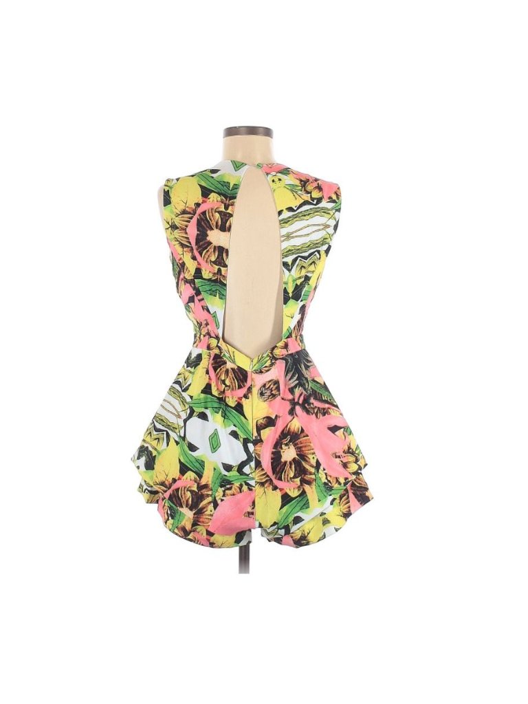 Tropical Floral Deep V Neck Romper Womens Large Summer Sleeveless Playsuit Pink — image 4 of 8
